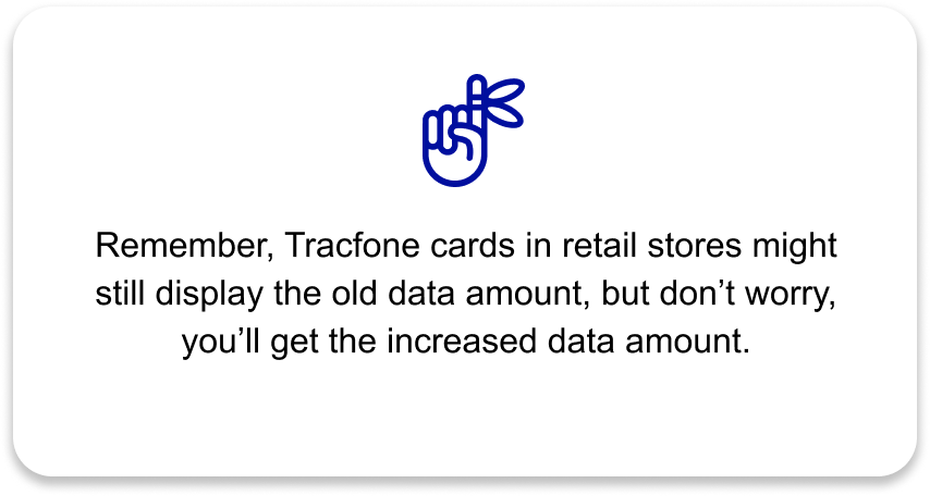 Remember, Tracfone cards in retail stores might still display the old data amount, but don’t worry, you’ll get the increased data amount.